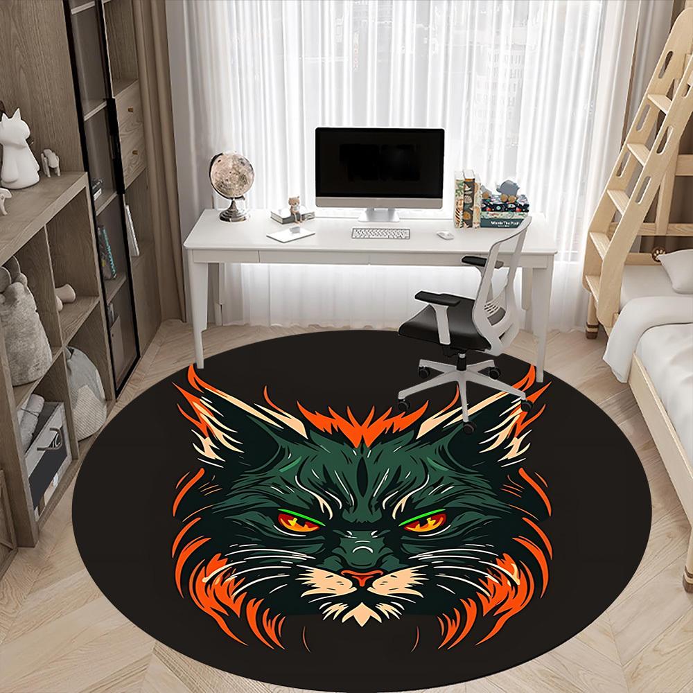 1pc Feline Flame Office Round Area Rug, Indoor Mat Suitable For Office, Under Office Chairs Bedroom Living Room Home Decor, Room Deco