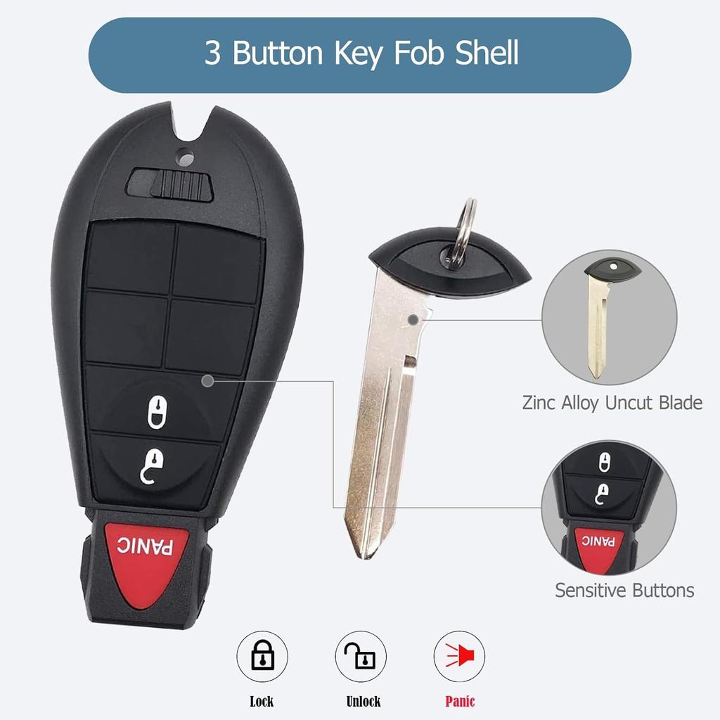3 Button Replacement Key Fob Cover fit for Dodge Ram 1500 2500 3500 Truck Keyless Entry Key Fob Shell