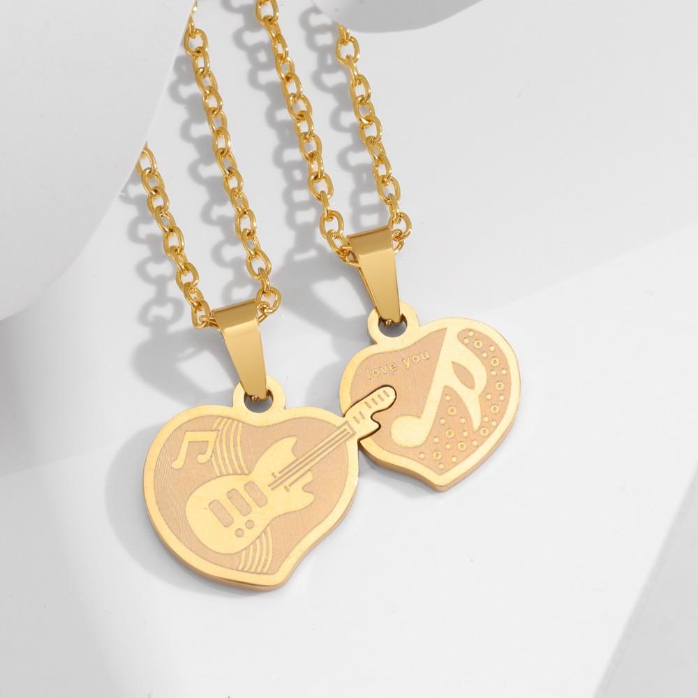 Fashion Creative Romantic Art Creative Design Personality Couple Chain Stainless Steel Guitar Pendant Love Necklace Pendant Pie