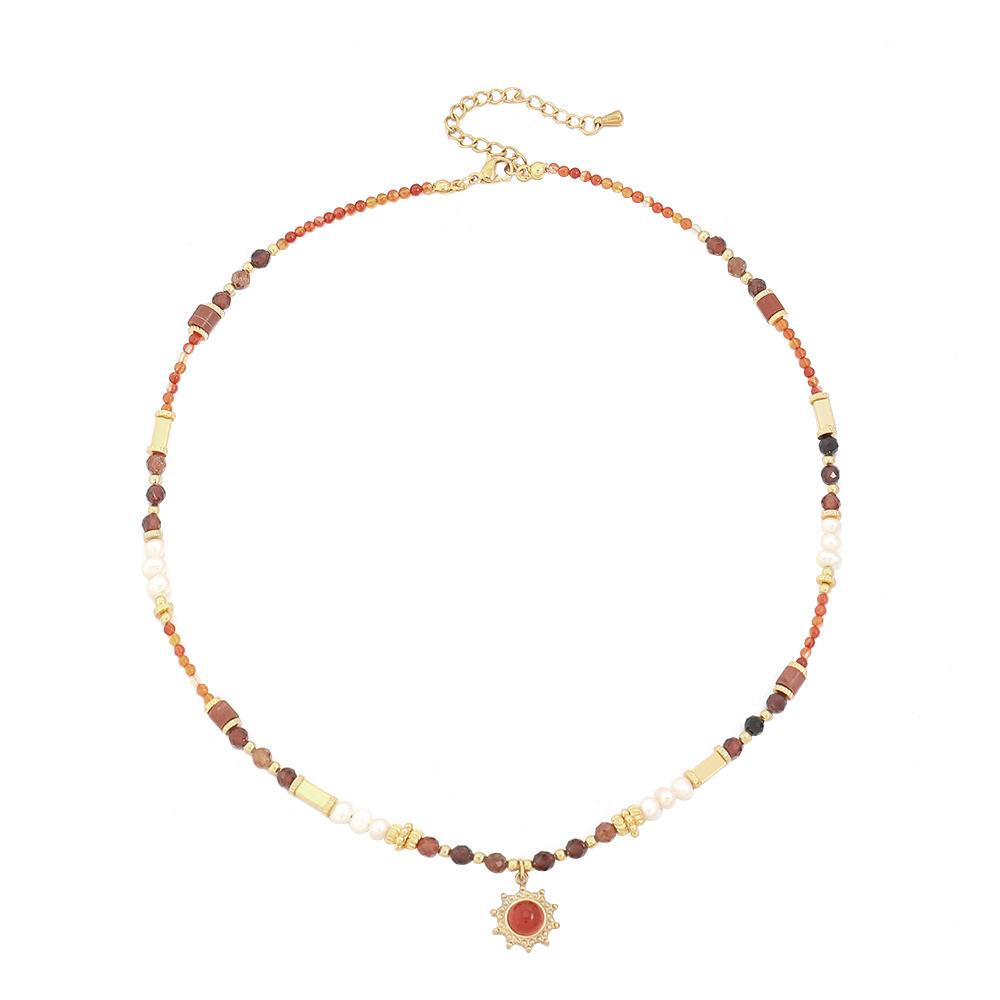 GEMCHIC Women s New Chinese Style Natural Stone Pearl Sun Pendant Necklace