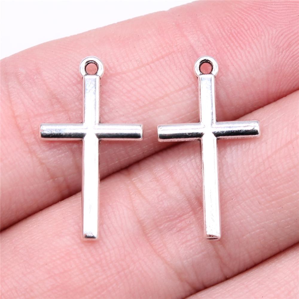 20pcs Cross Charms Handmade Pendant Making Fit Vintage Tibetan Bronze Silver Color DIY For Bracelet Necklace