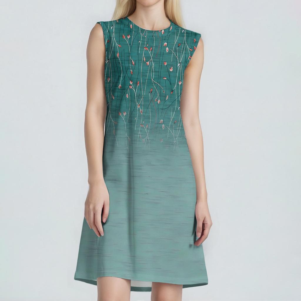 Women's Fashion Casual Print Round Neck Sleeveless Short Dress