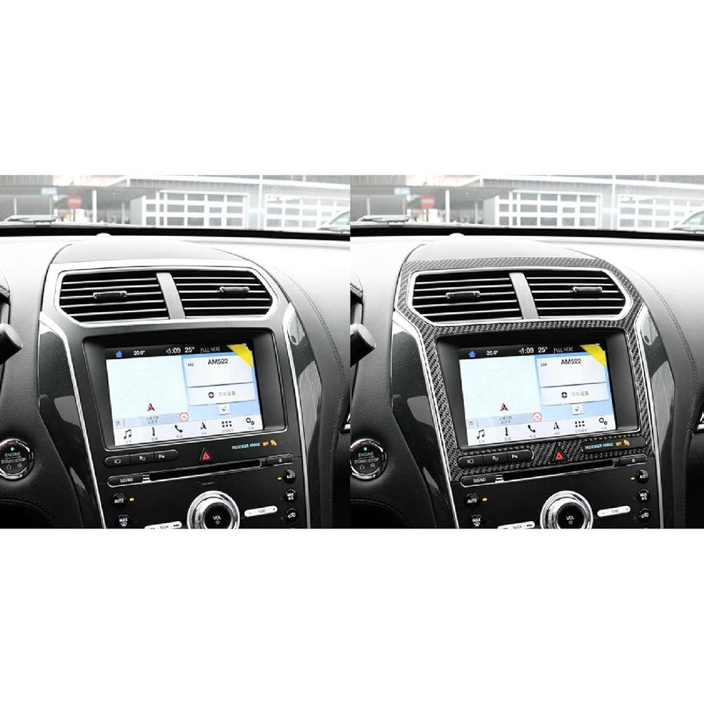 Real Carbon Fiber Car Central Navigation Screen Panel AC Outlet Vent Frame Sticker Compatible with Ford Explorer 2013 2014 2015 2016 2017 2018 2019