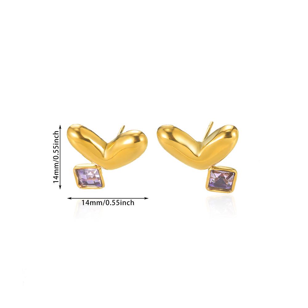 European & American Trendy Heart Earrings with Zircon Inlay - Women's Niche Design