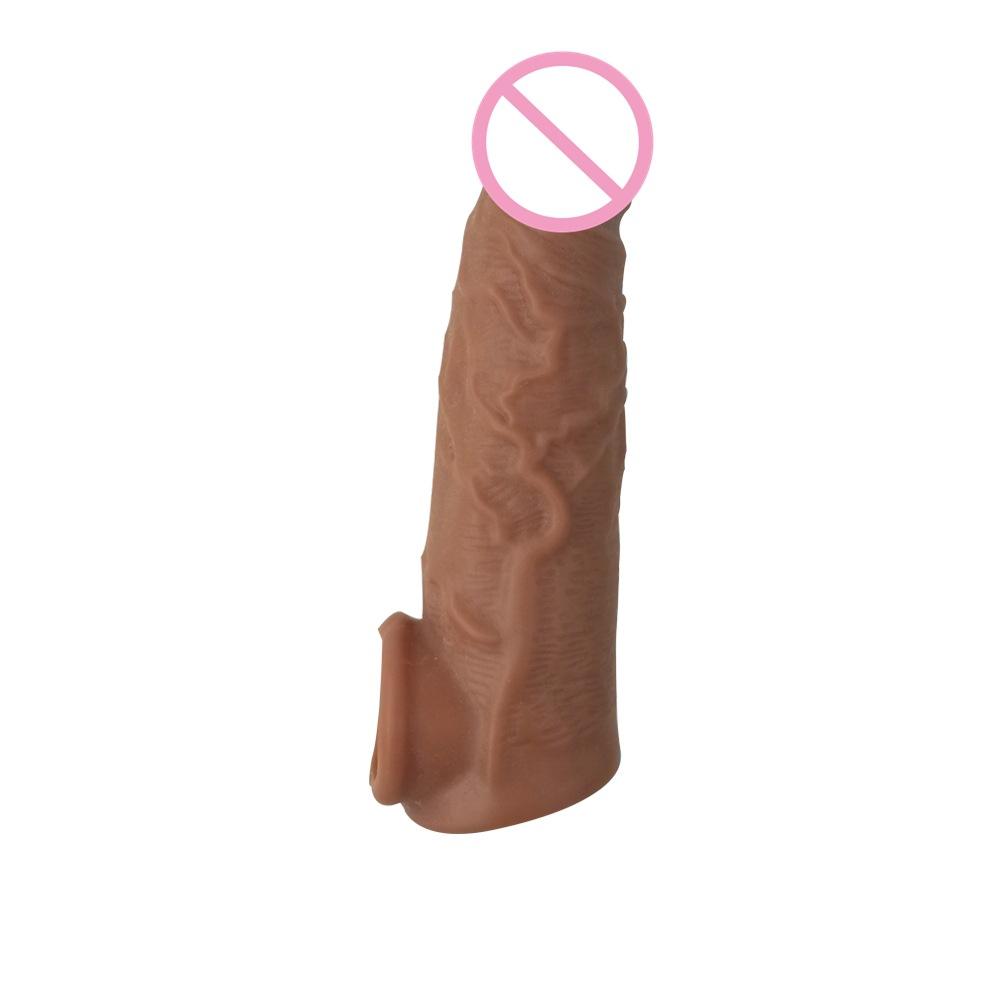 Men's Soft Rubber Exotic Condom Simulation Penis Crystal Set TPE Sex Toys Sex Product Long and Thick Penis Ring