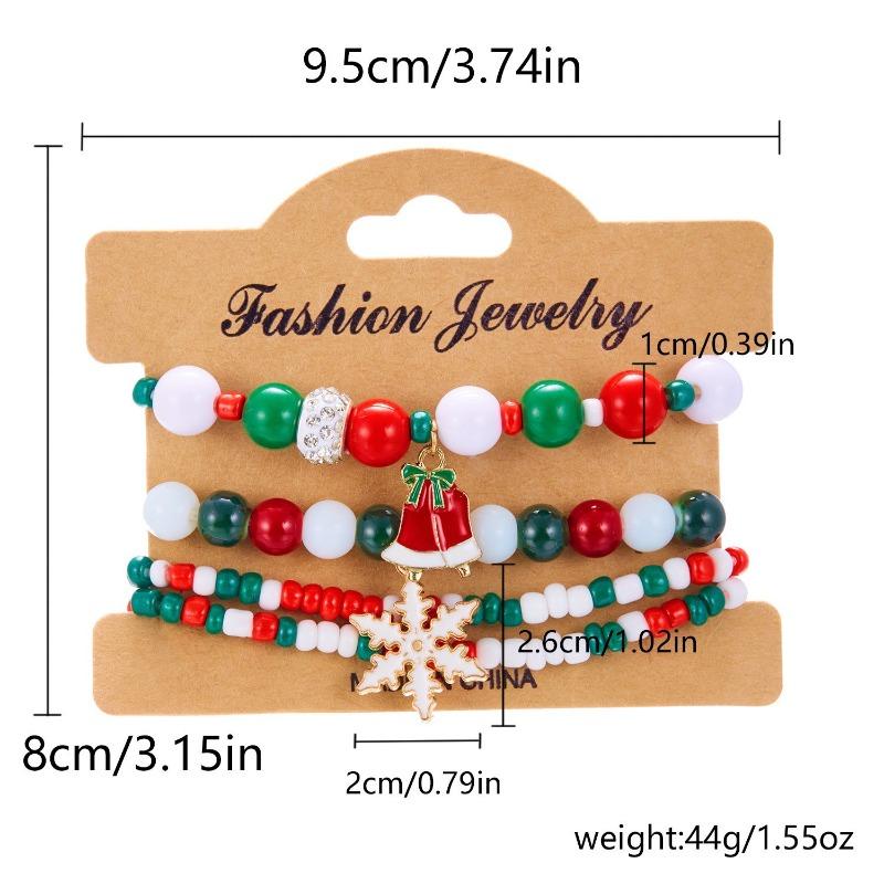 Christmas Day Color Acrylic Diamond Snowflake Bell Elastic Beaded Bracelet Christmas Set