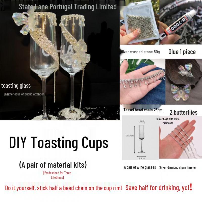 Purple Tassel Mosaic Butterfly Champagne Toasting Glass DIY Kit for Weddings