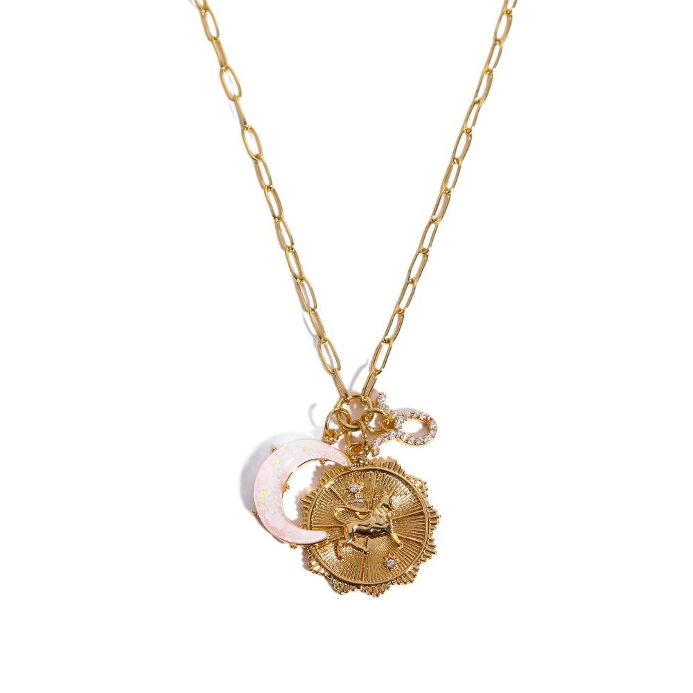 Crystal 12 Constellation Necklace Moon Sun Bohemian Golden Necklace Collarbone Chain Women  Girls