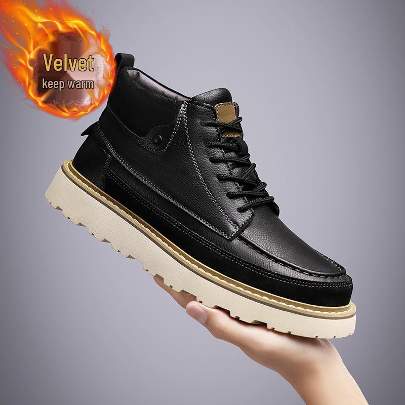 Men's Retro High-Top Leather Martin Boots - Winter Warmth, Thick Sole, Height Increasing, British Style for Autumn Trend.