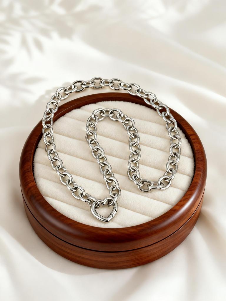Chunky Heart-Shaped Clasp Necklace for Women Stainless Steel Round Rolo Chain Necklaces High-Quality Jewelry Gift
