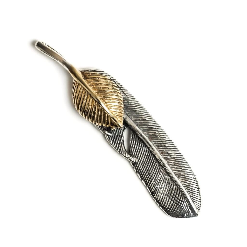 Native American Indian Eagle Feather with Gold Heart and Silver Pendant
