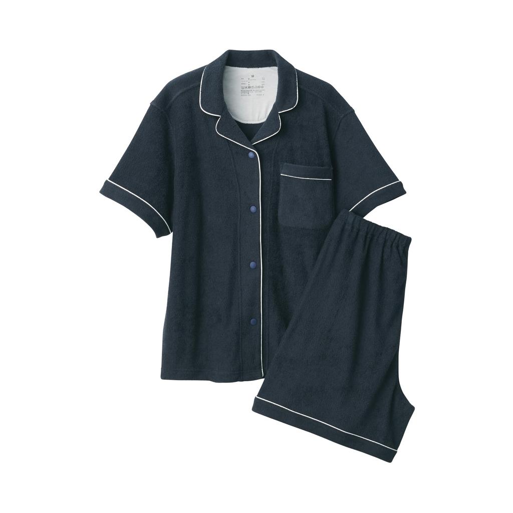 MUJI Tile Dark Size Size XS Women's Double-Sided Short-Sleeve Pajamas, Navy, FD1L9A5S,
