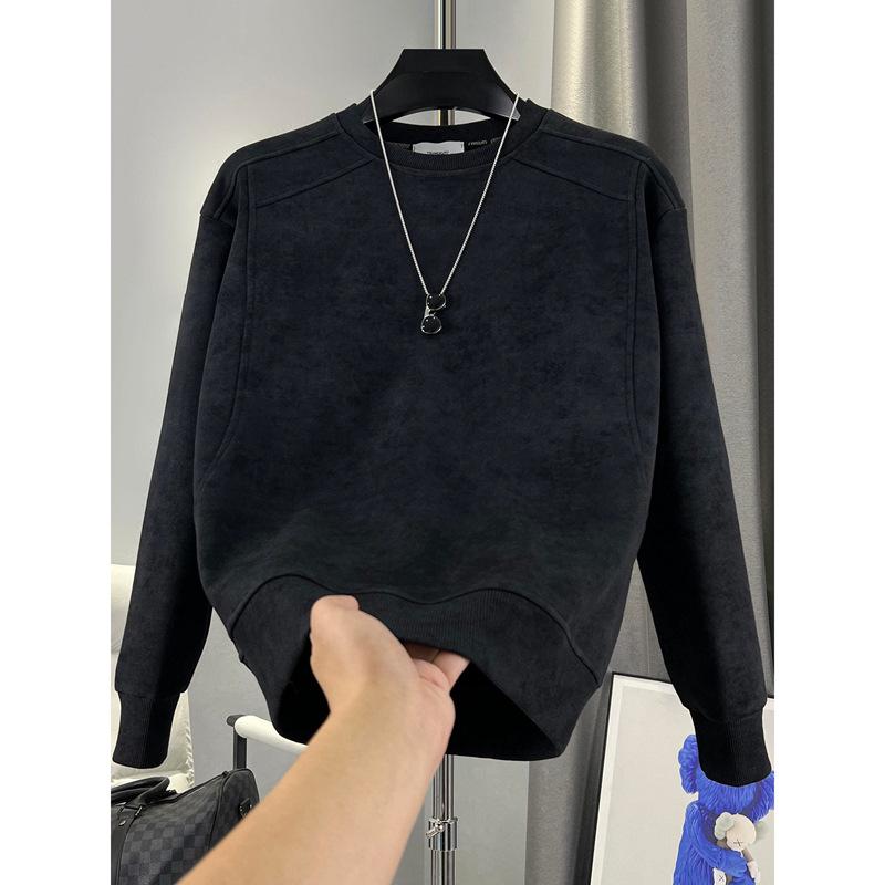 Premium Men s Retro Velvet Hoodie - Round Neck, Long Sleeve, Casual Warmth for Autumn/Winter. 3XL