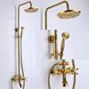 French Retro Full Copper Gold Shower Head Set with Hot and Cold Faucet