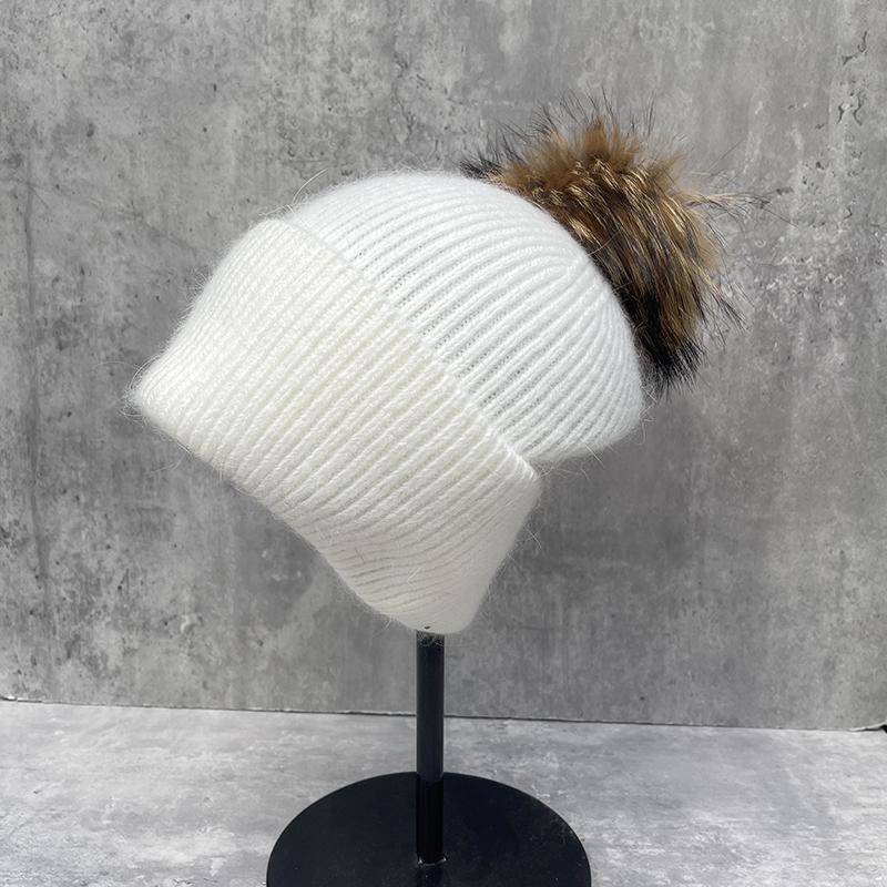 Winter Wool Hat Women'S Warm Ear Protectors Thickened Rabbit Fur Knitted Pile Hat Real Fox Hairball Hat