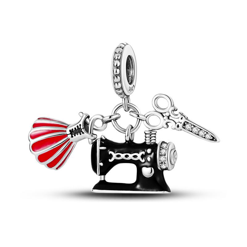 925 Silver Color Fashion High Heels Lipstick Camera Charms Bead Fit 3mm 925 Bracelets DIY Mother's Day Jewelry Gift