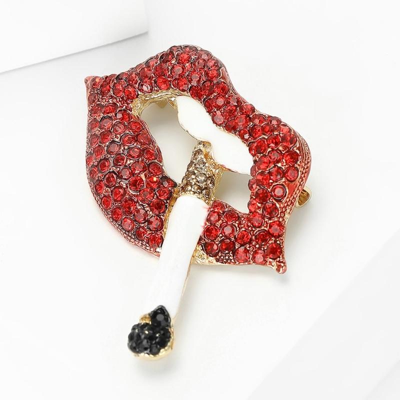 Lip Brooch Featuring Sparkling Rhinestones for Fashion Statement and Gift Crafted from Alloy