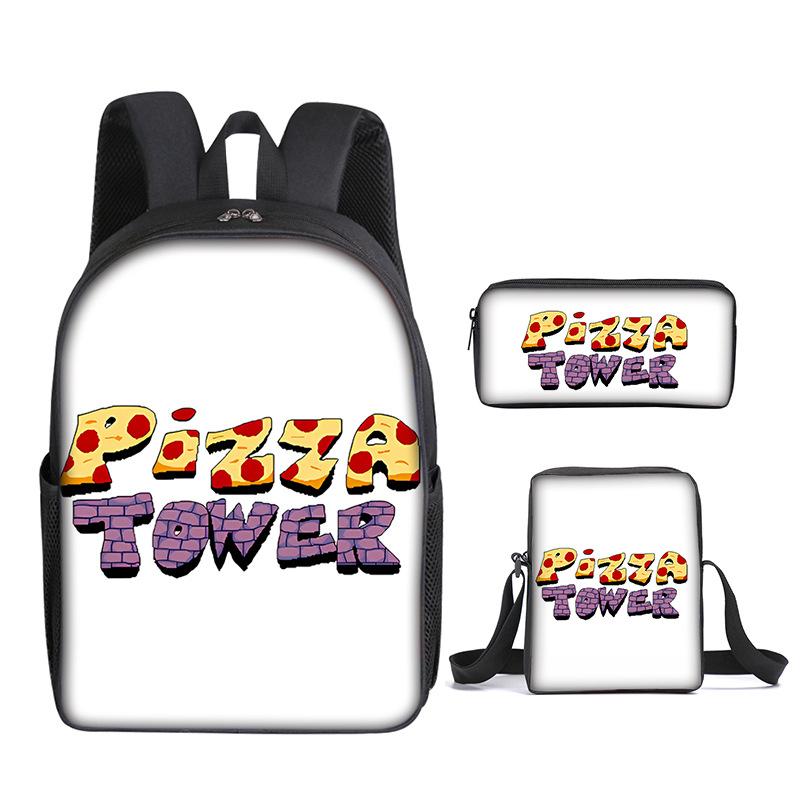 Mode Nouveauté Luxe tour à pizza Impression 3D 3 pièces/Ensemble élève Sacs d'école Sac à dos pour ordinateur portable Sac à dos Sac à bandoulière incliné Trousse à crayons