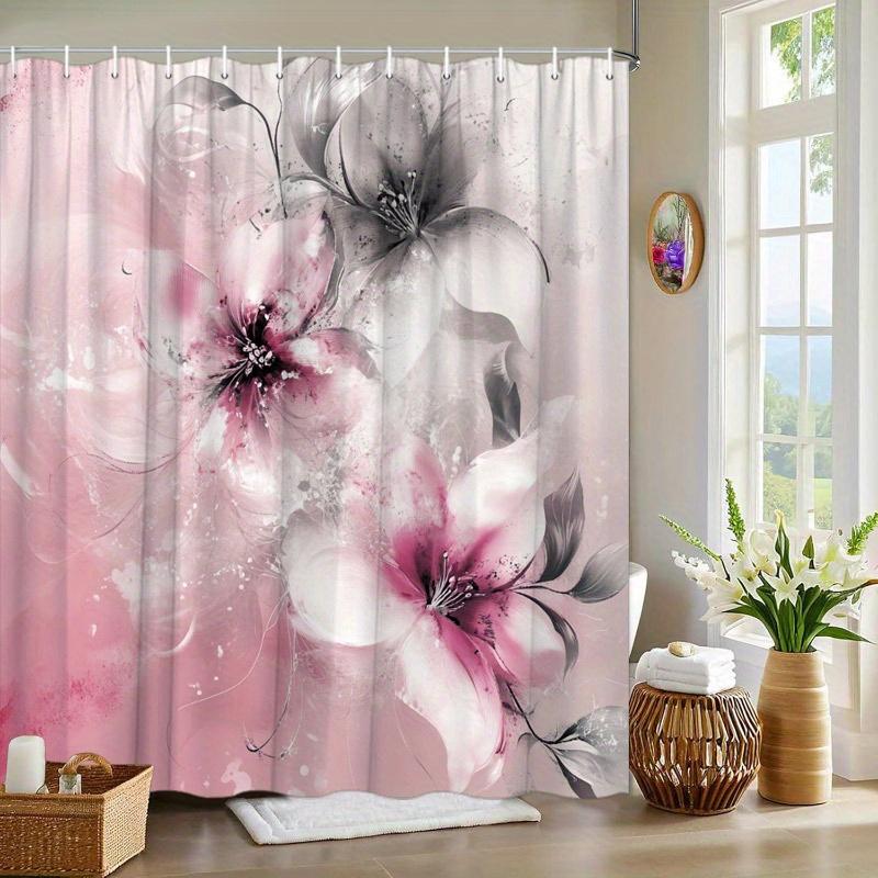 

1 Piece Of Delicate Pink Lily Watercolor Shower Curtain - Polyester Fabric, Machine Washable, Suitable For Bathroom Decoration W60H190(CM)-1 Pcs