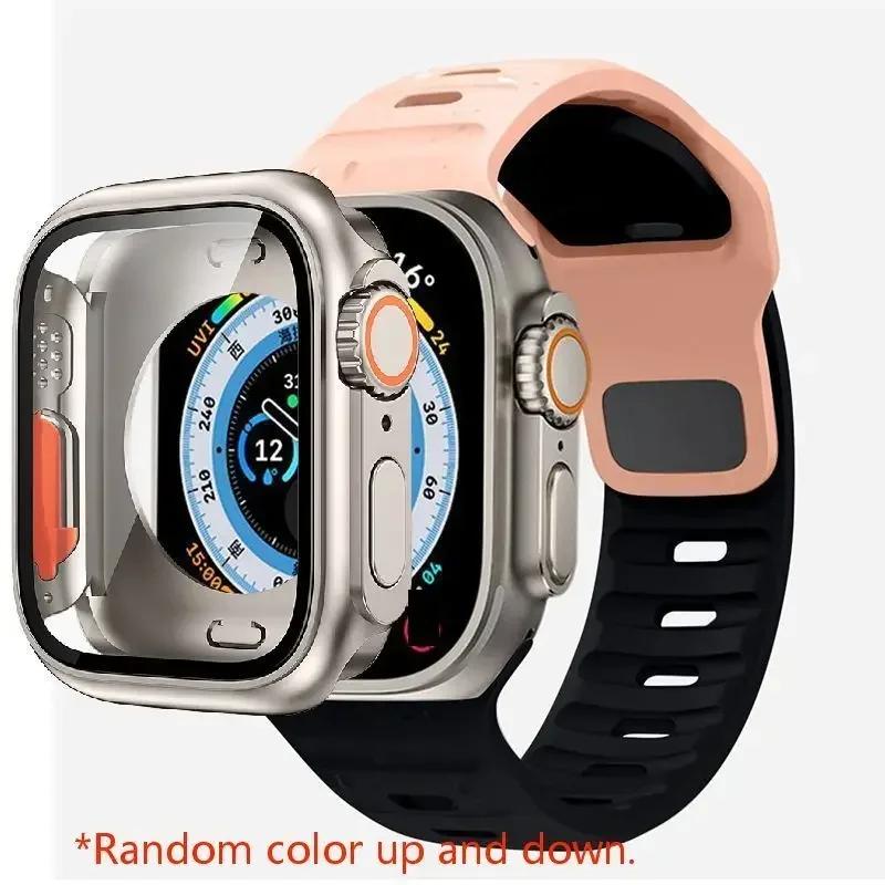 Case+Strap For Apple Watch Band 45mm 44mm 41 42 46mm Smart Silicone Bracelet Iwatch Series 5 6 Se 7 8 9 10 Change To Ultra Case