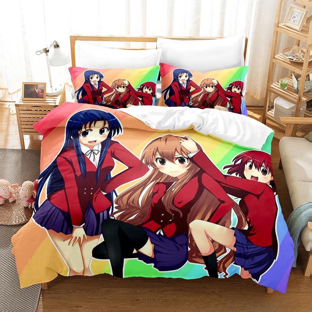 Toradora Bettwäscheset Einzelbett Twin Full Queen King Size Bettset Erwachsener Kind Schlafzimmer Bettbezugsets 3D-Druck Anime Bettlaken-Sets
