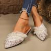 Fashion Lace Mesh Wrapped Slippers Autumn New Pointed Toe Shallow Mouth Beaded Non-slip Wear-resistant Semi-drag