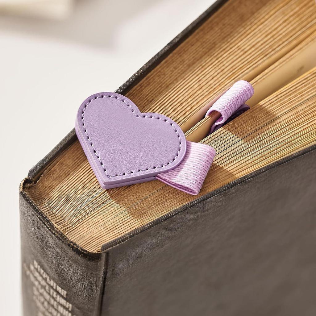 Heart-shaped Leather Magnetic Bookmark with Pen Holder
