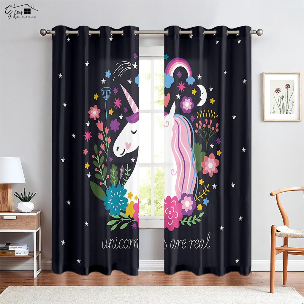 Adorable Cartoon Unicorn Starry Sky Rainbow Printed Drapes Children ' s Space Ornament Drapes Children ' s GiftHouseholdOrnament