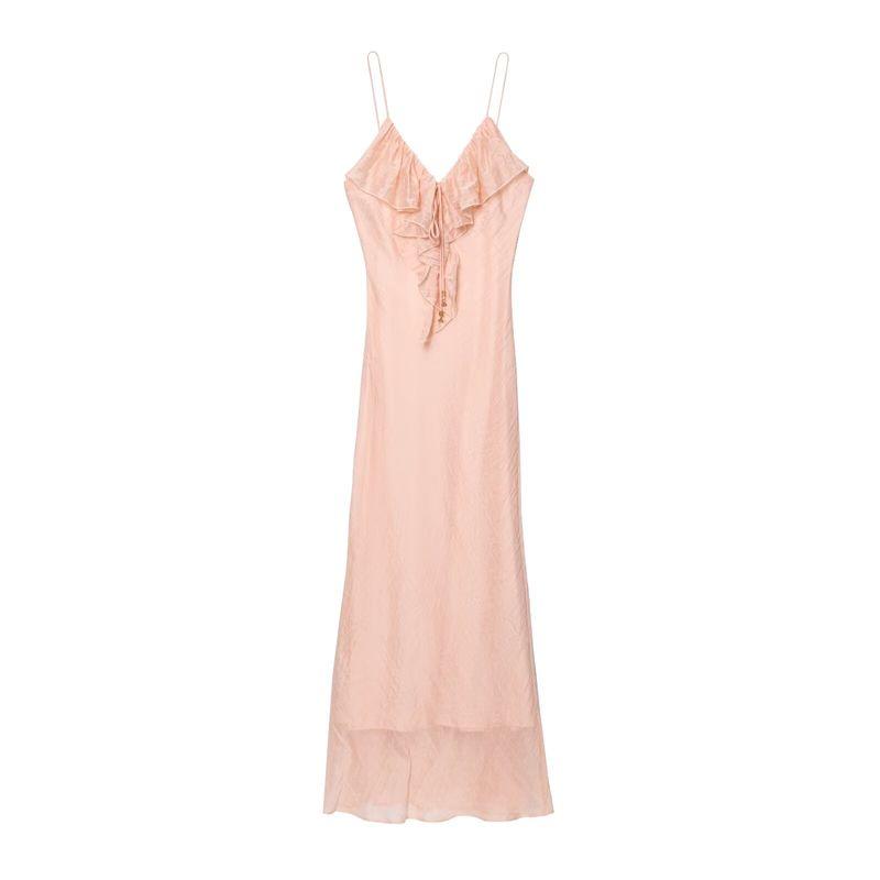 

Kaslead New Women clothes Western Style Fashion Laminated Decorative Underwear Midi Dress 5029107 Image color L