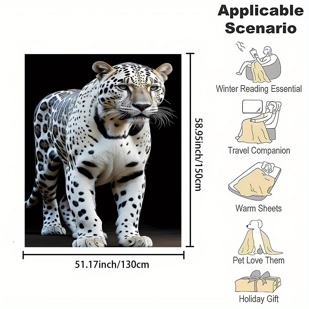 Luxurious Flannel Fleece Throw Blanket with 3D Snow Leopard Print - Ultra-Soft, High-Quality Non-Woven Polyester, Reversible