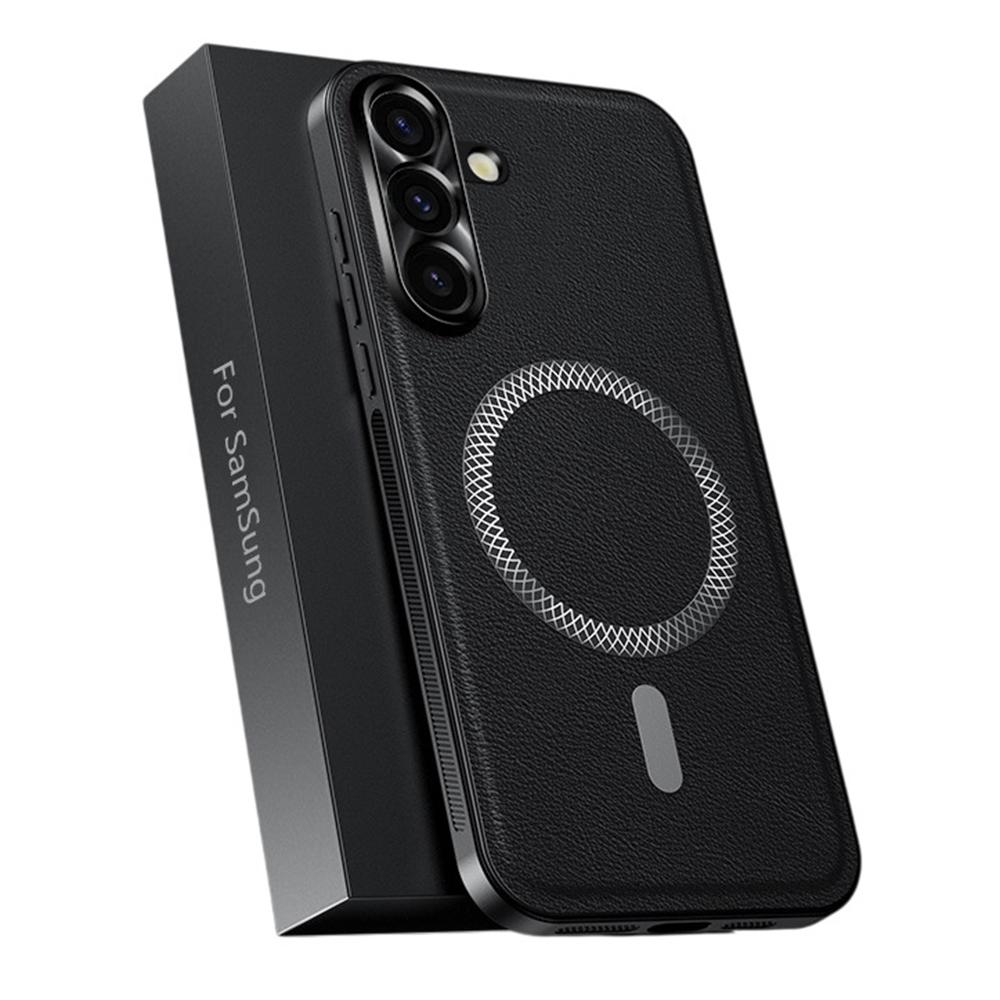 For Samsung Galaxy S25 Case Compatible with MagSafe PU TPU PC Phone Back Cover with Metal Lens Frame