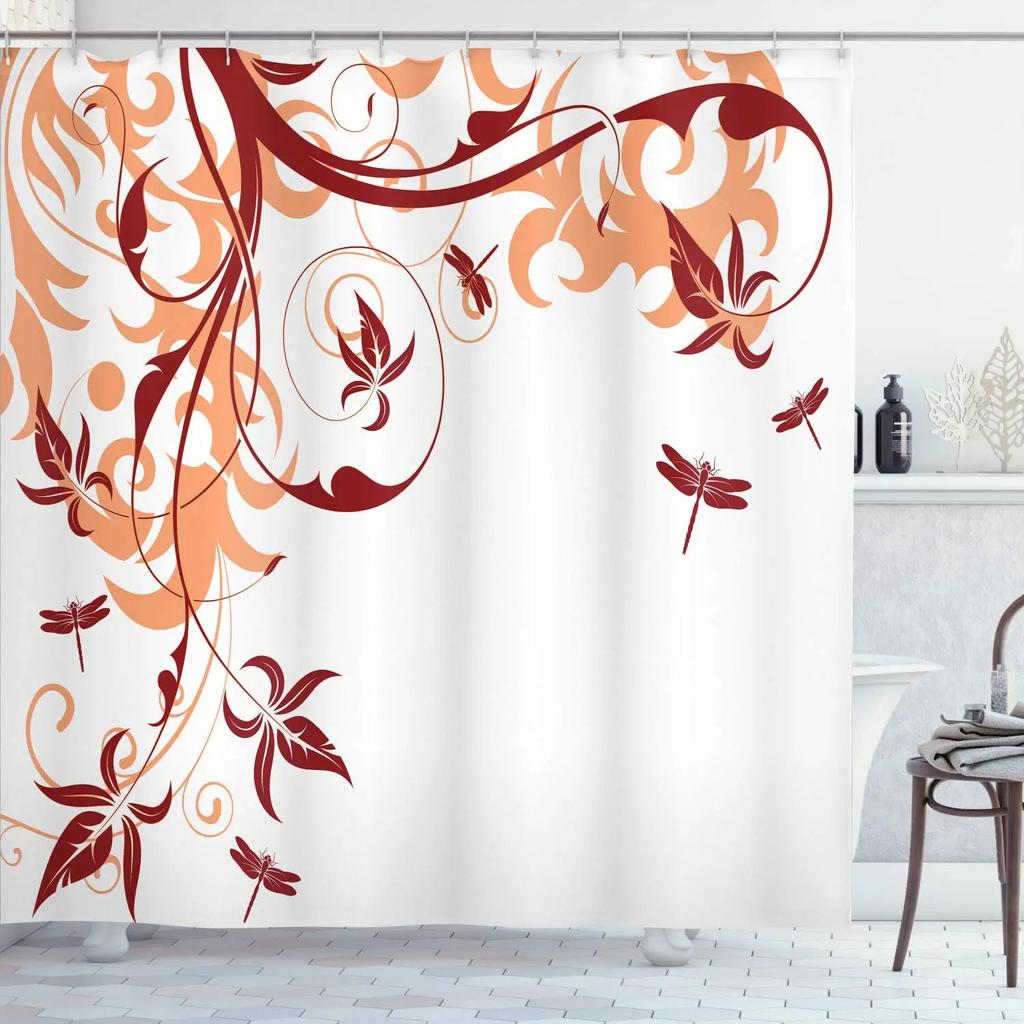 Mandala Shower Curtain,Vintage Cosmos Oriental Breeze Pattern Swirled Floral Leaves Cloth Fabric Bathroom Curtain Set with Hooks