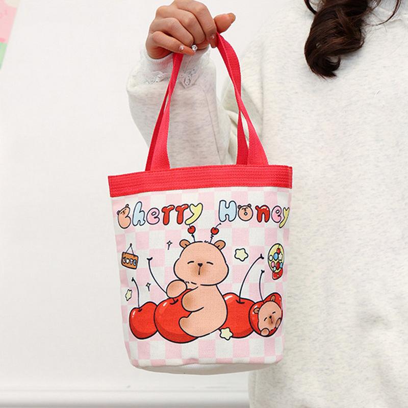 1Pc Large Capacity Capybara Canvas Bags Cartoon Patterns Lightweight Student Document Bag Shopping Bag Cute Casual Handbag