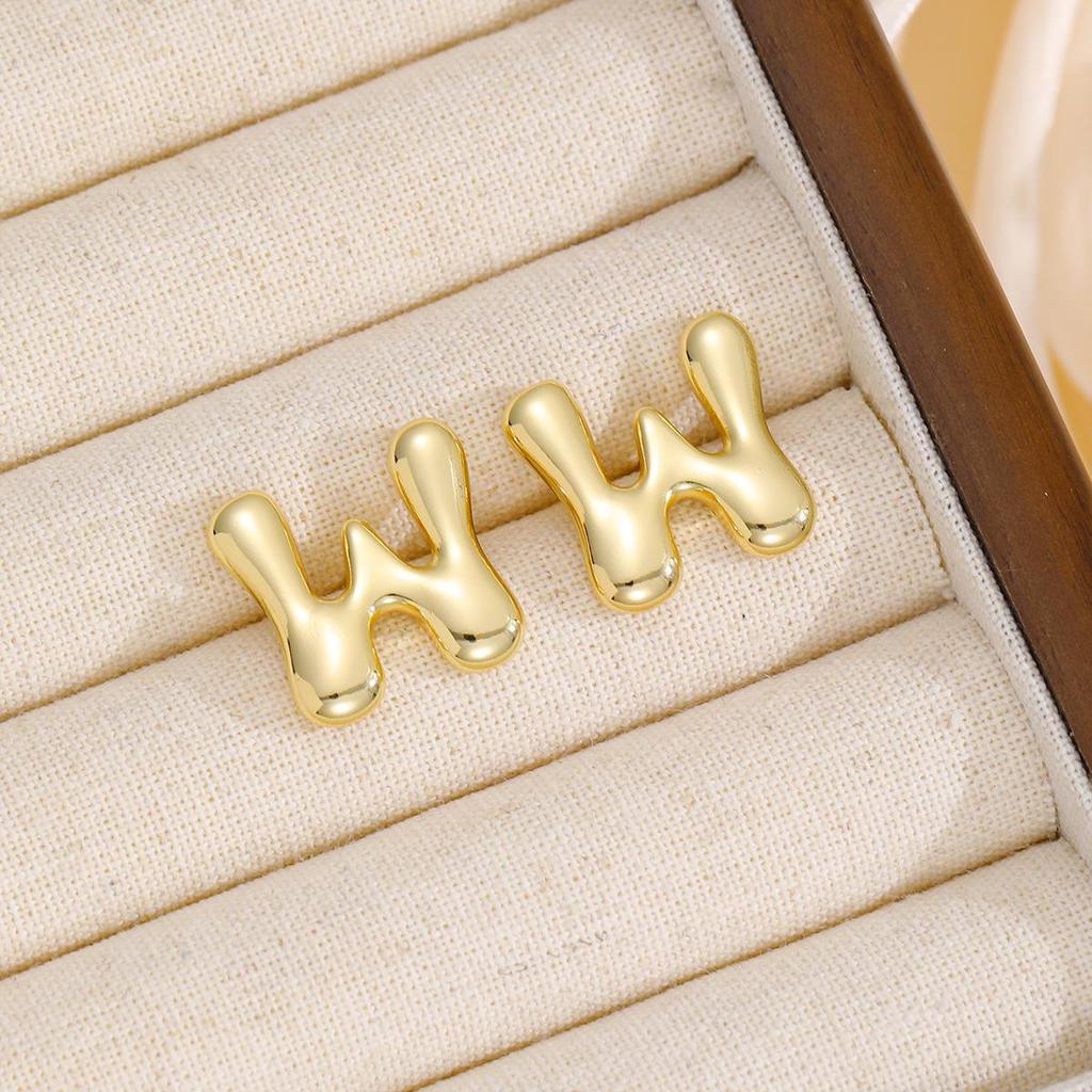 18K Polished Cute Bubble 26 Alphabet Stud Earrings - Minimalist Ear Jewelry