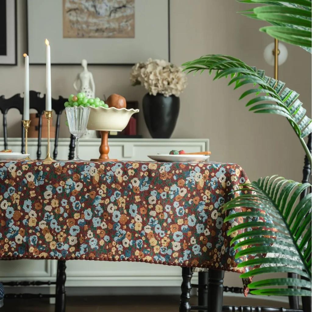 French Retro Colored Flower Table Cloth Tablecloth Rustic Washable Jacquard Rectangular Table Cover For Home Tabletop Decor