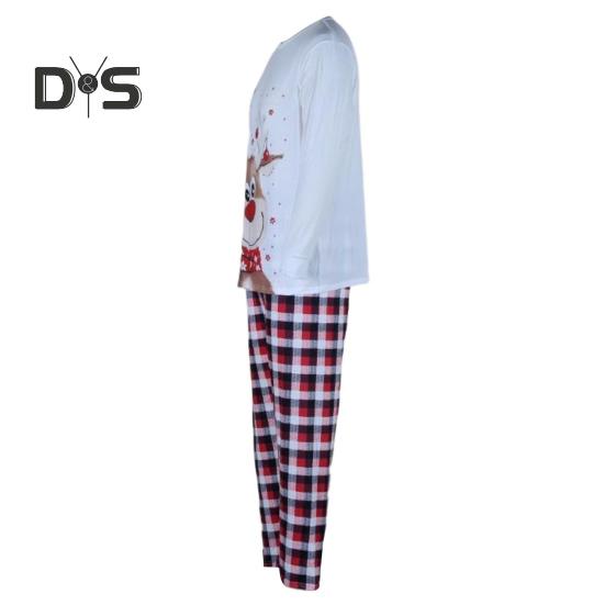 Parent-child Pajamas Elk Printing O Neck Long Sleeve Family Christmas Pajama Matching Set Children Sleepwear Top Plaid Pants Pet Coat Sleepwear