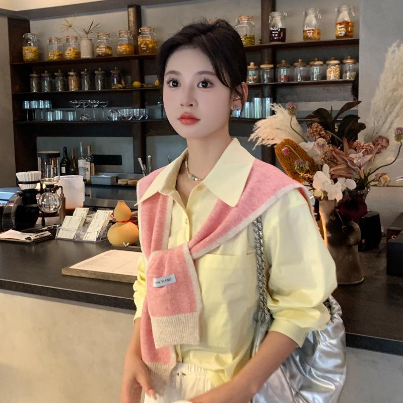 Korean version with knitted shawl women's spring and autumn foreign style with shirt high-end knitted scarf vest