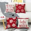 Christmas Red Pillowcase White Snowflake Linen Print Sofa Cushion Home Pillowcase