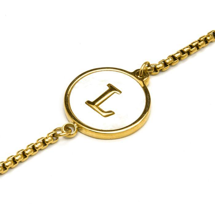 Bracelet - Luxenter - Alphabet L - White Mother-of-pearl - 18K Yellow Gold Finish - Woman