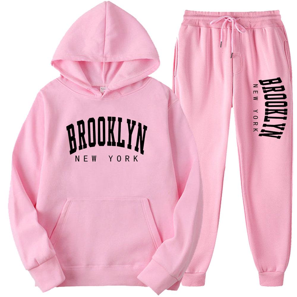 BROOKLYN NEW YORK Automne Hiver Femmes Sweat À Capuche Costume Pur Coton Couple Jogging Sweats Surdimensionnés Streetwear