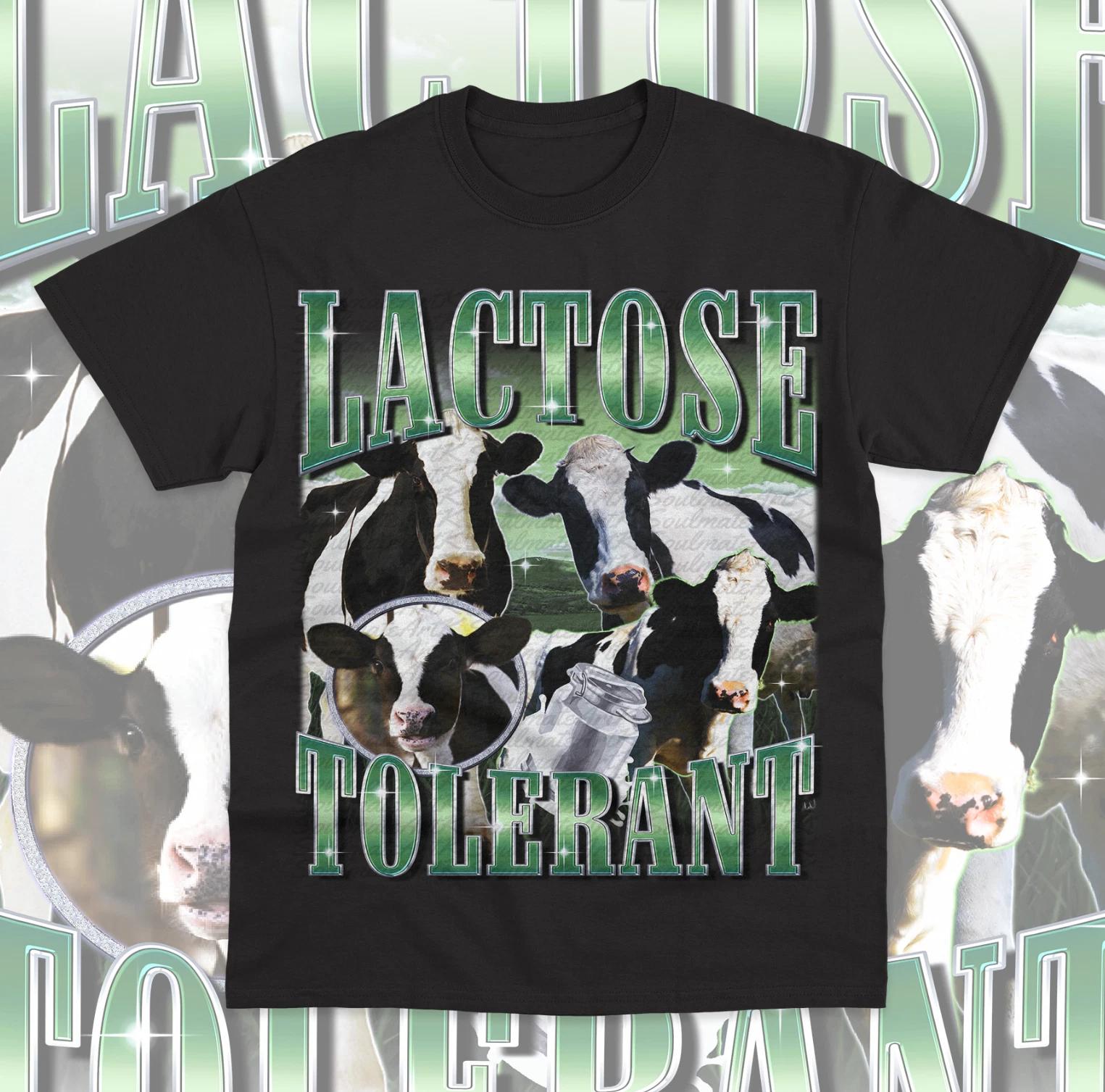 Lactose Tolerant T-Shirt Funny Meme Milk Cheese Gym Workout Sweater Soft Tee 3XL