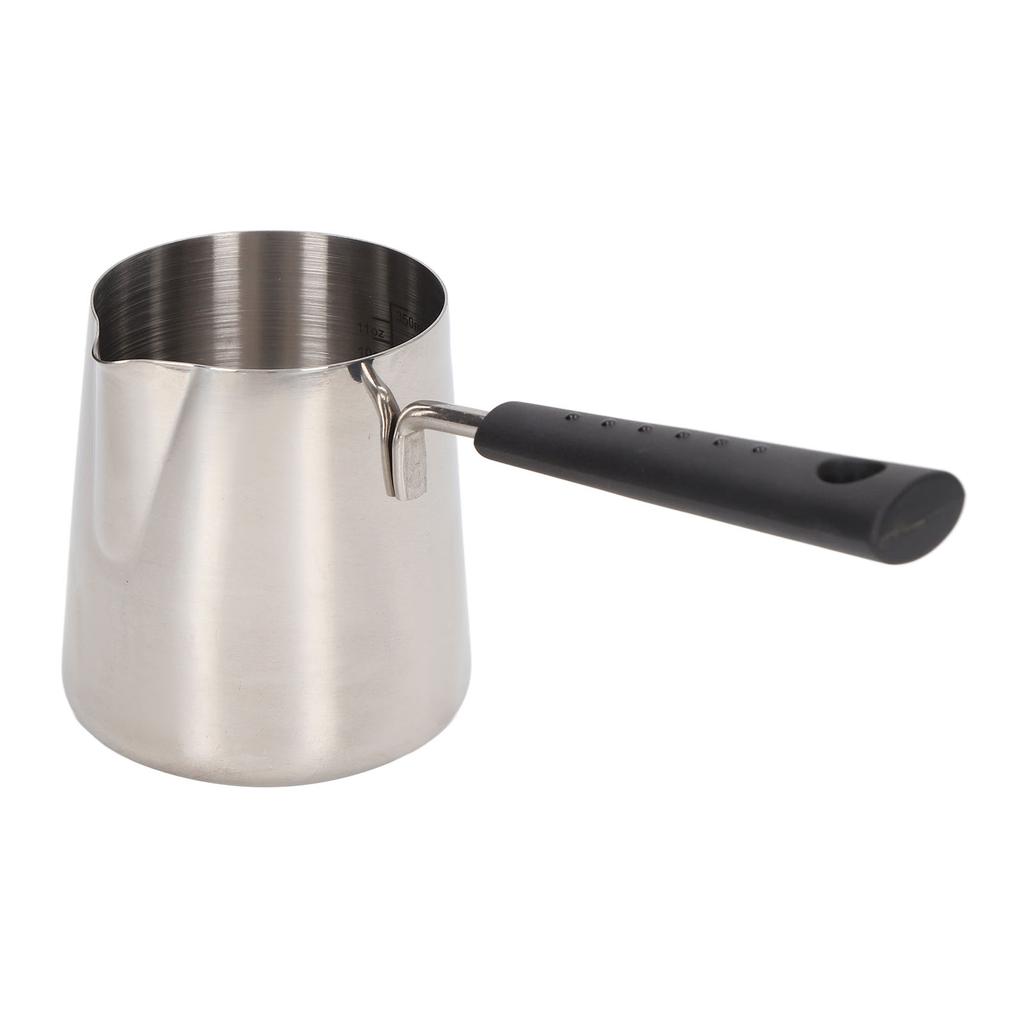 Pichet à lait pour café en acier inoxydable 304 à long manche, pichet à lait à bec verseur pointu, tasse à mousser le lait pour latte avec graduation