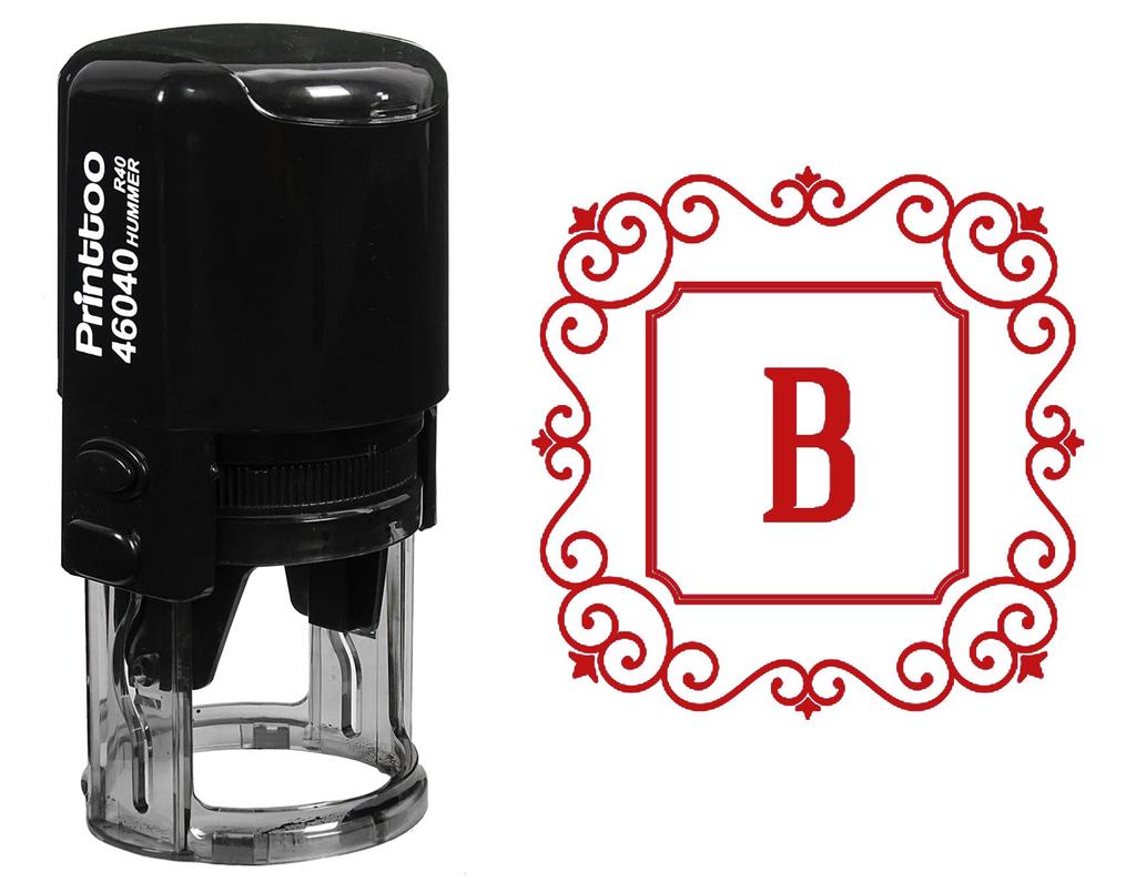 Printtoo R-40 Square Swirl Border Alphabet B Monogram Initial Self Inking Rubber Stamp Office