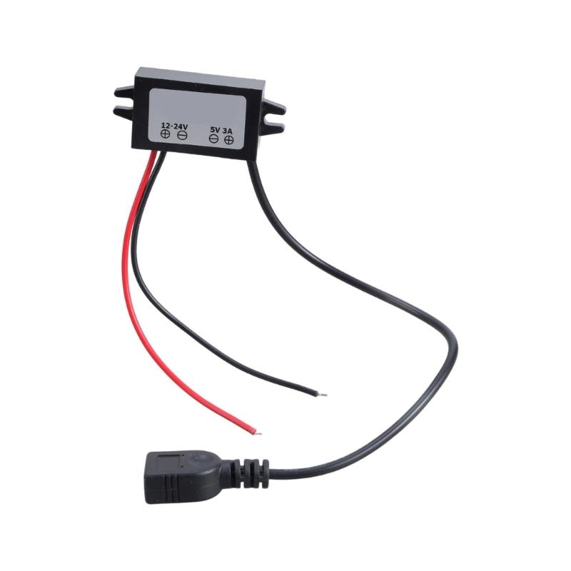 DC12V 24V Steps Down To 5V 3A USB Power Converter USB Car Charger Compatible for Electronics Charging Needs 13cm Input
