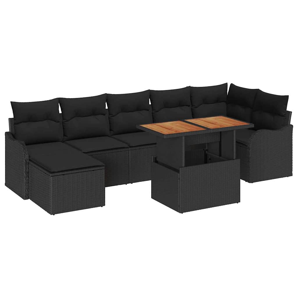 Garden Sofa Set with Cushions and Storage 8 pcs Black