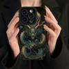 Vertical Grain Leather Dragon Printed Soft Silicone Phone Case Back Cover with Camera Lens Full Protection for iPhone