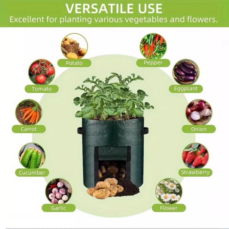 1PC Breathable Potato Planting Bucket - Dark Green Round Horticultural Meizhi Seedling Bag