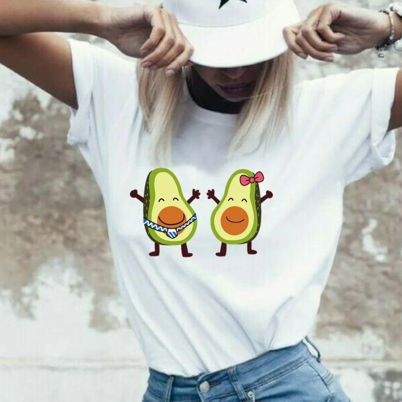 Cute Avocado Printed T-Shirt Short Sleeve Neck Fashion Casual Sport Aesthetic Gothic Clothes Summer Graphic Women'S T Shirt Gift