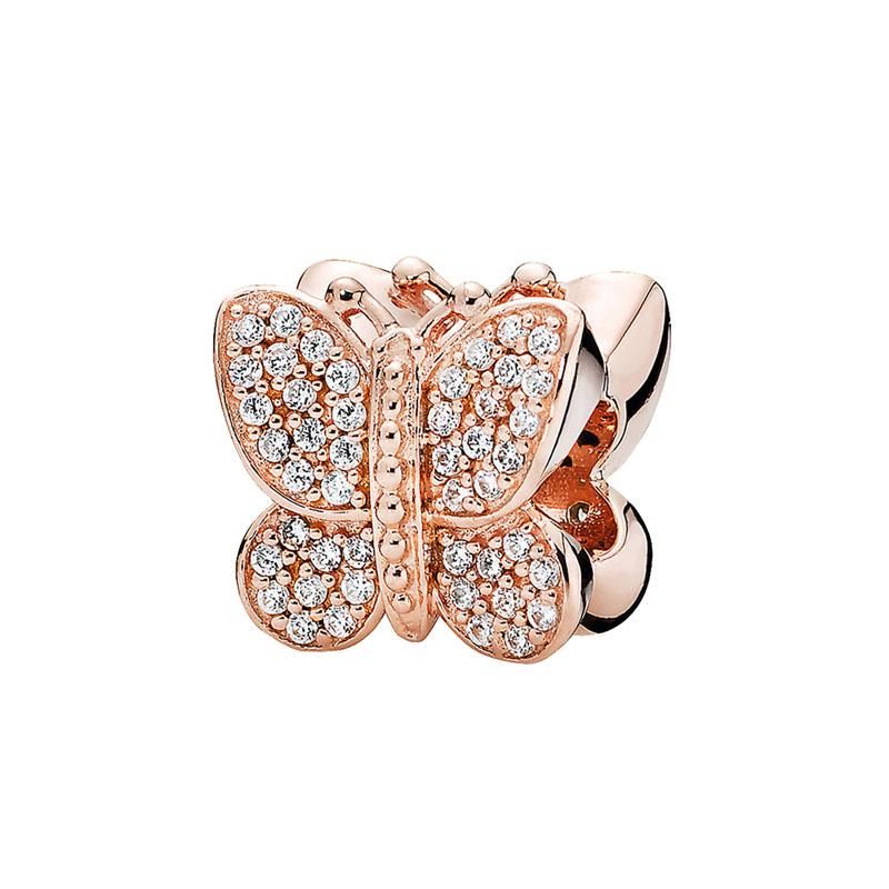 Rose Gold Series Heart-Shaped Beads Pendants Flower Clip Copper Appropriate For European Genuine Bracelets Do-It-Yourself Elegant Jewellery