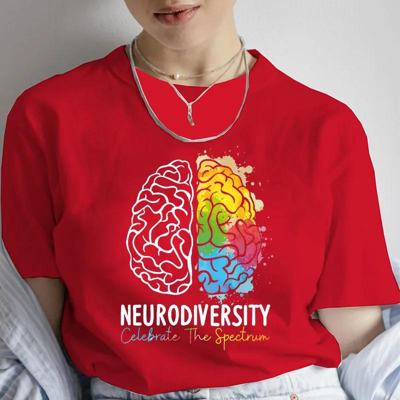 

Women Clothing Embrace Neurodiversity Celebrate The Spectrum Brain Autism TShirt Short Sleeve Tees Fashion Y2k Graphic Tops 4XL
